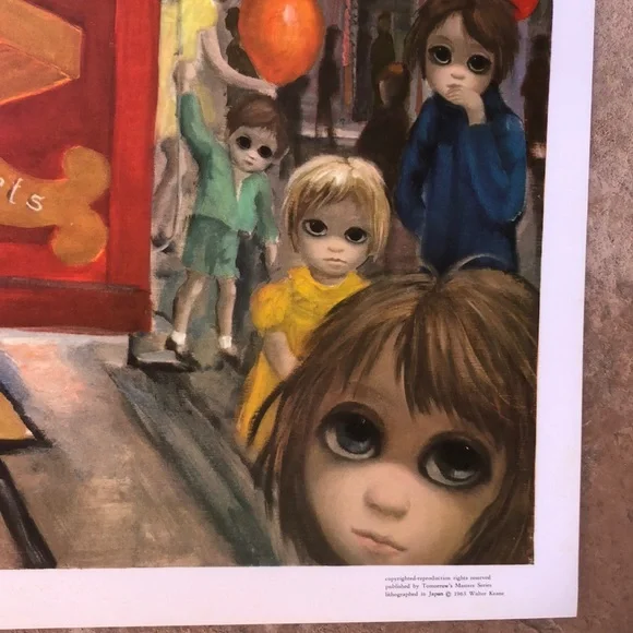 1963 Vintage Keane Print Big Eyes Sunday In Chinatown Midcentury Lithograph - Picture 7 of 9